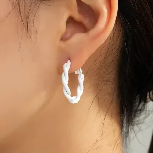White Enamel Twine Hoop Earrings