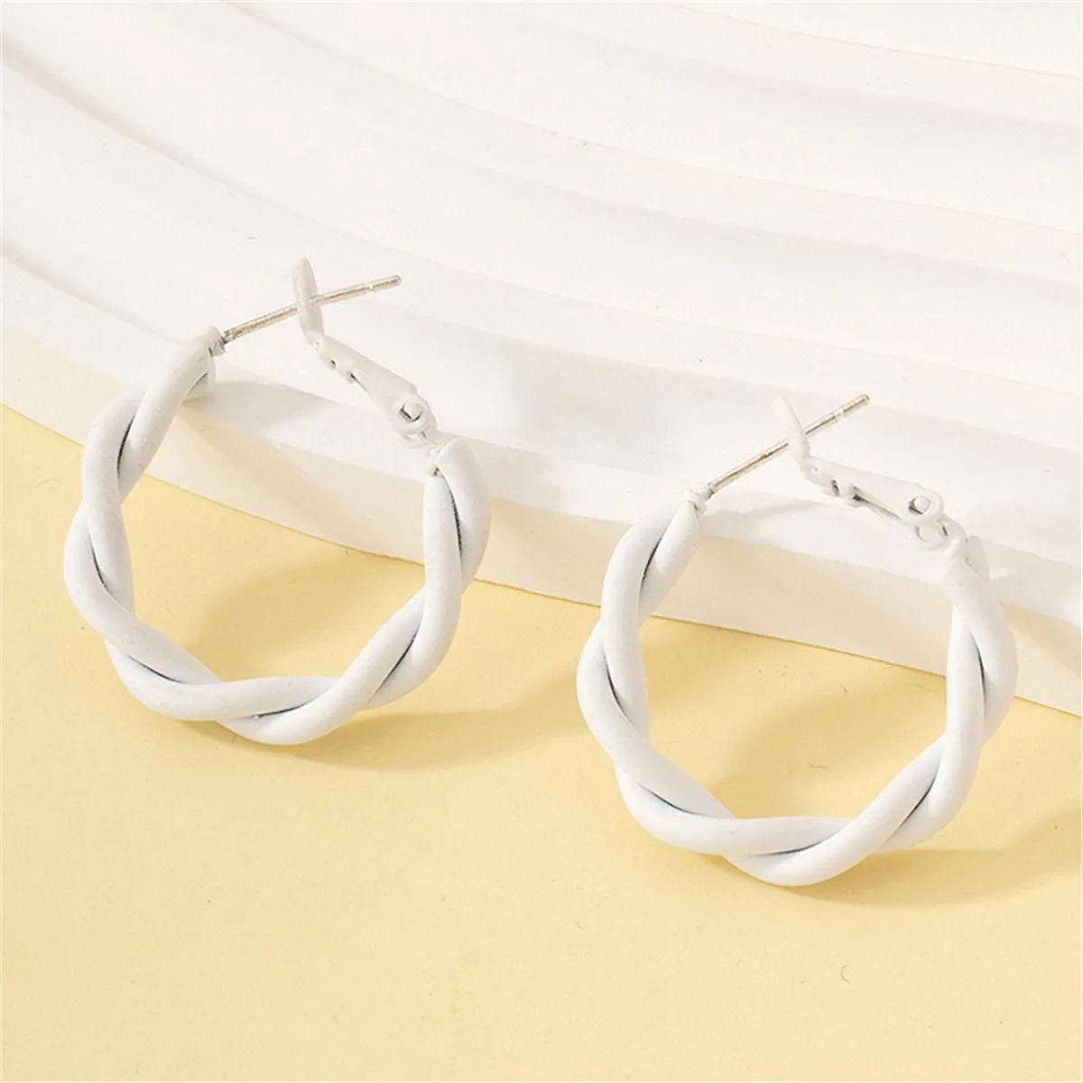 White Enamel Twine Hoop Earrings