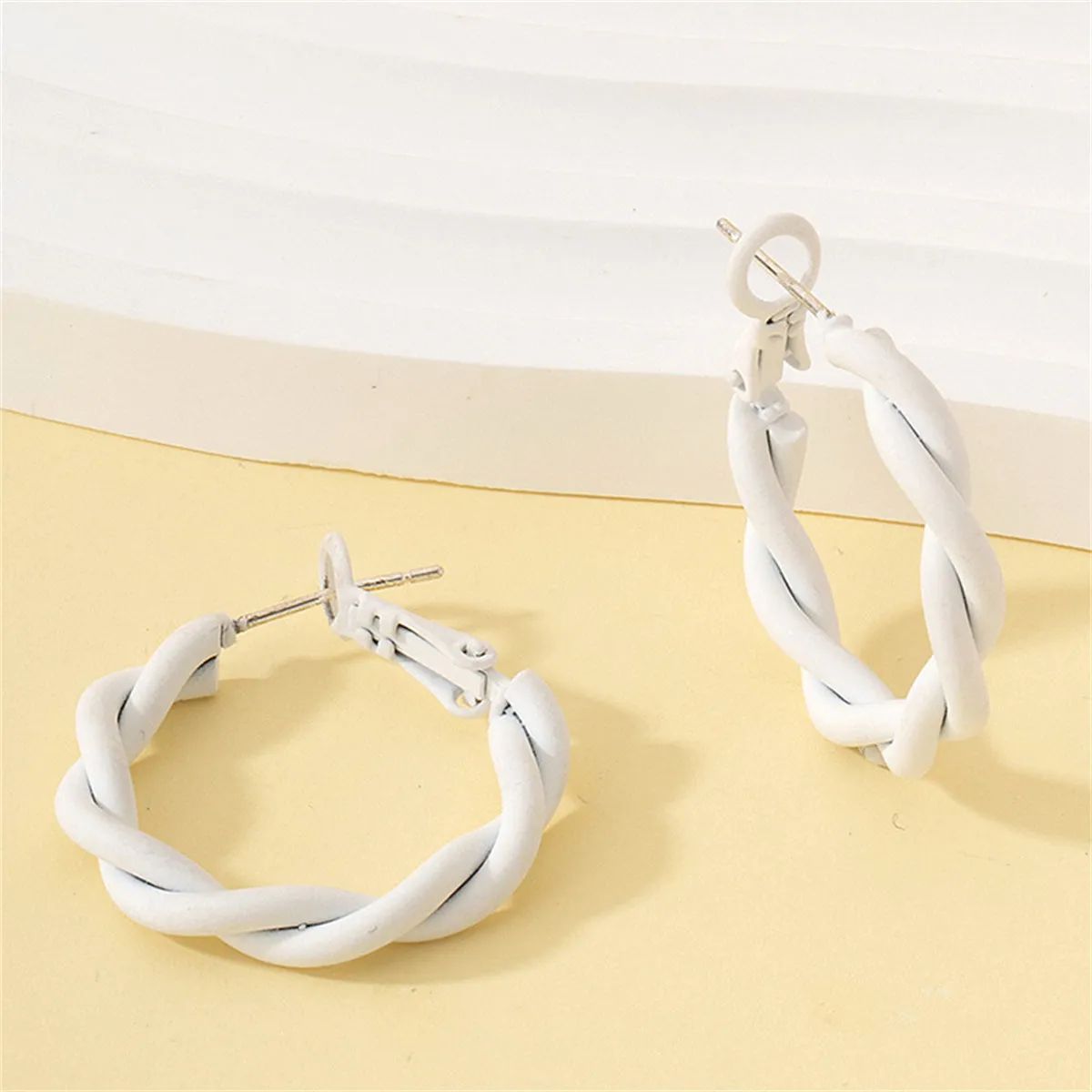 White Enamel Twine Hoop Earrings