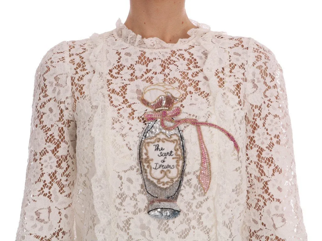 White Lace Fairy Tail Sequin Blouse