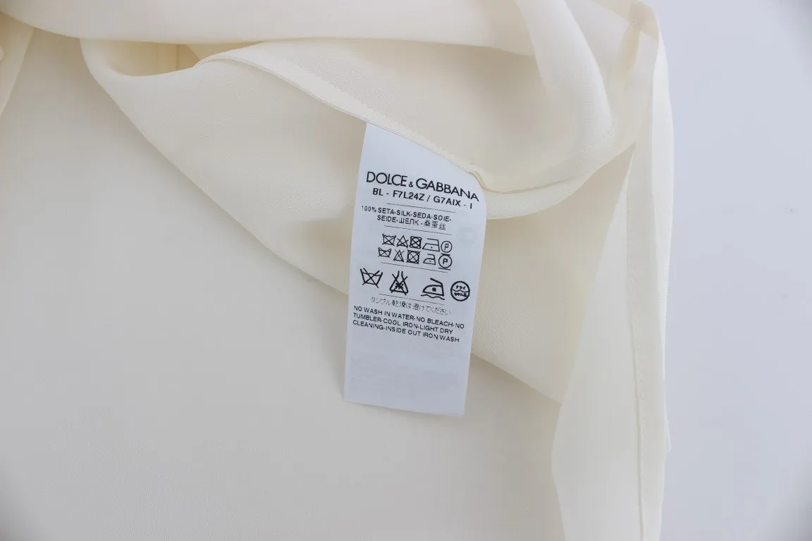 White Sequined Key Silk Blouse T-shirt Top
