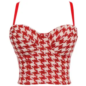 Women Hound's-tooth Check Spaghetti Straps Bra Summer Party Tank Top