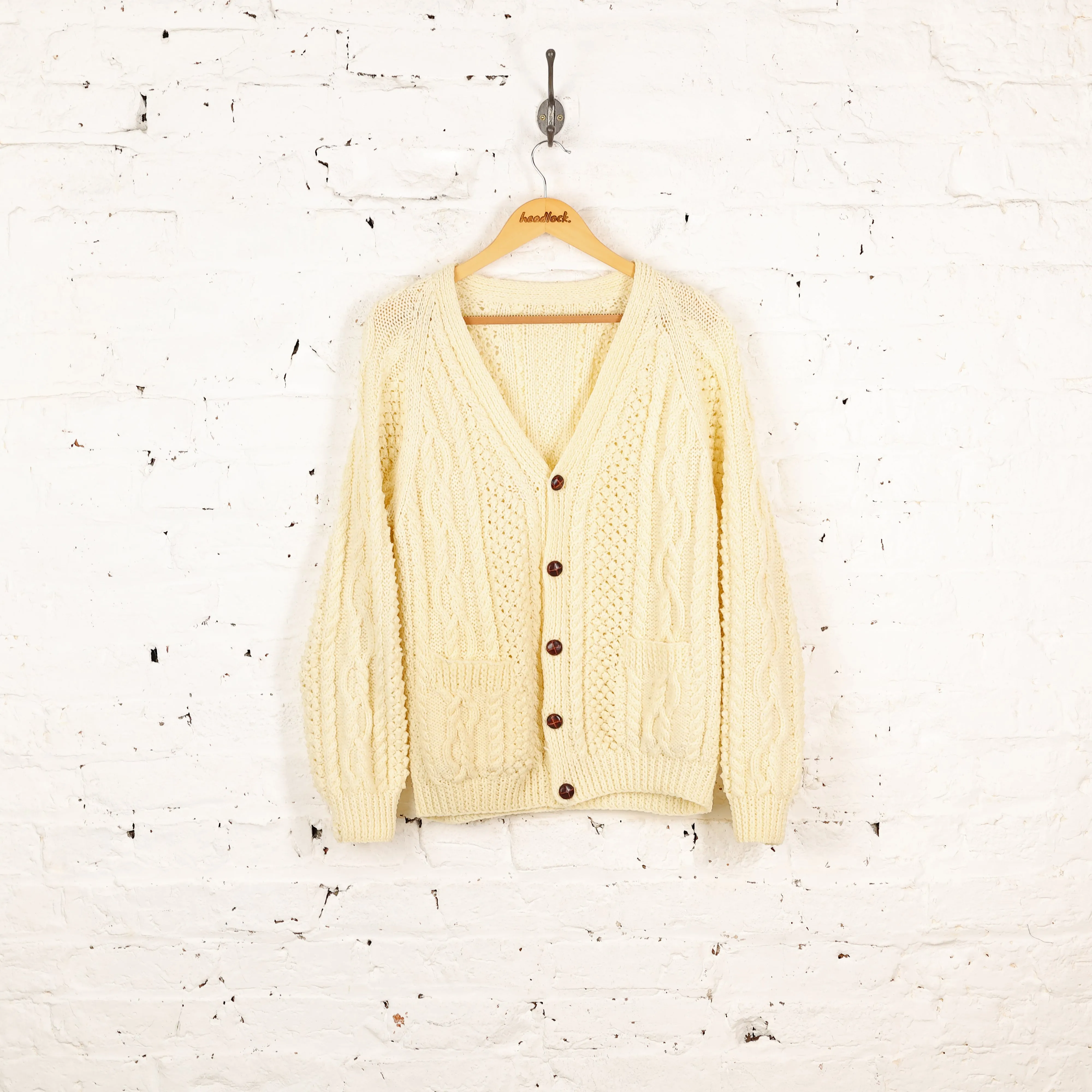 Women's Aran Cable Knit Cardigan - Beige - Women's M
