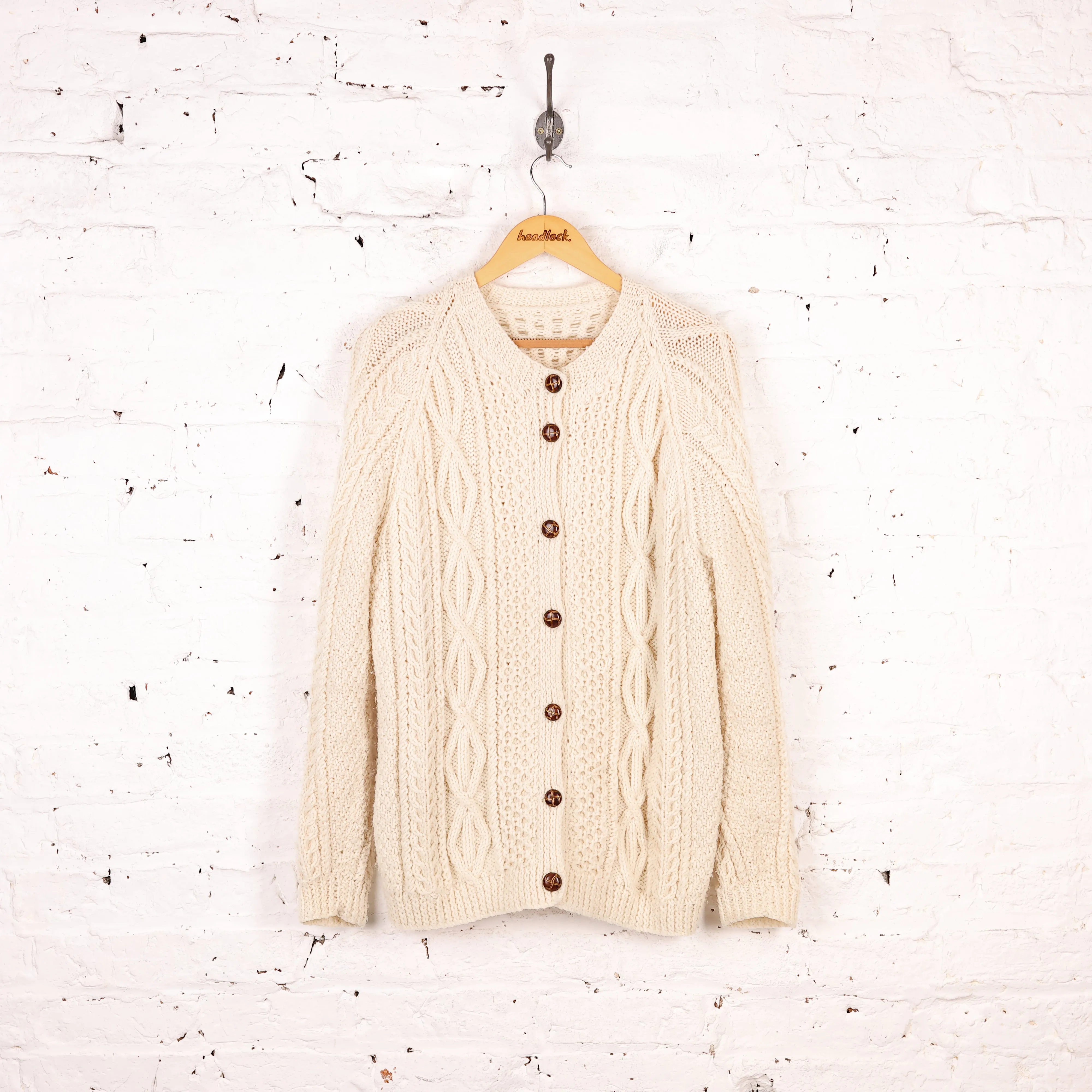 Women's Aran Cable Knit Jumper - Cream - Women's M