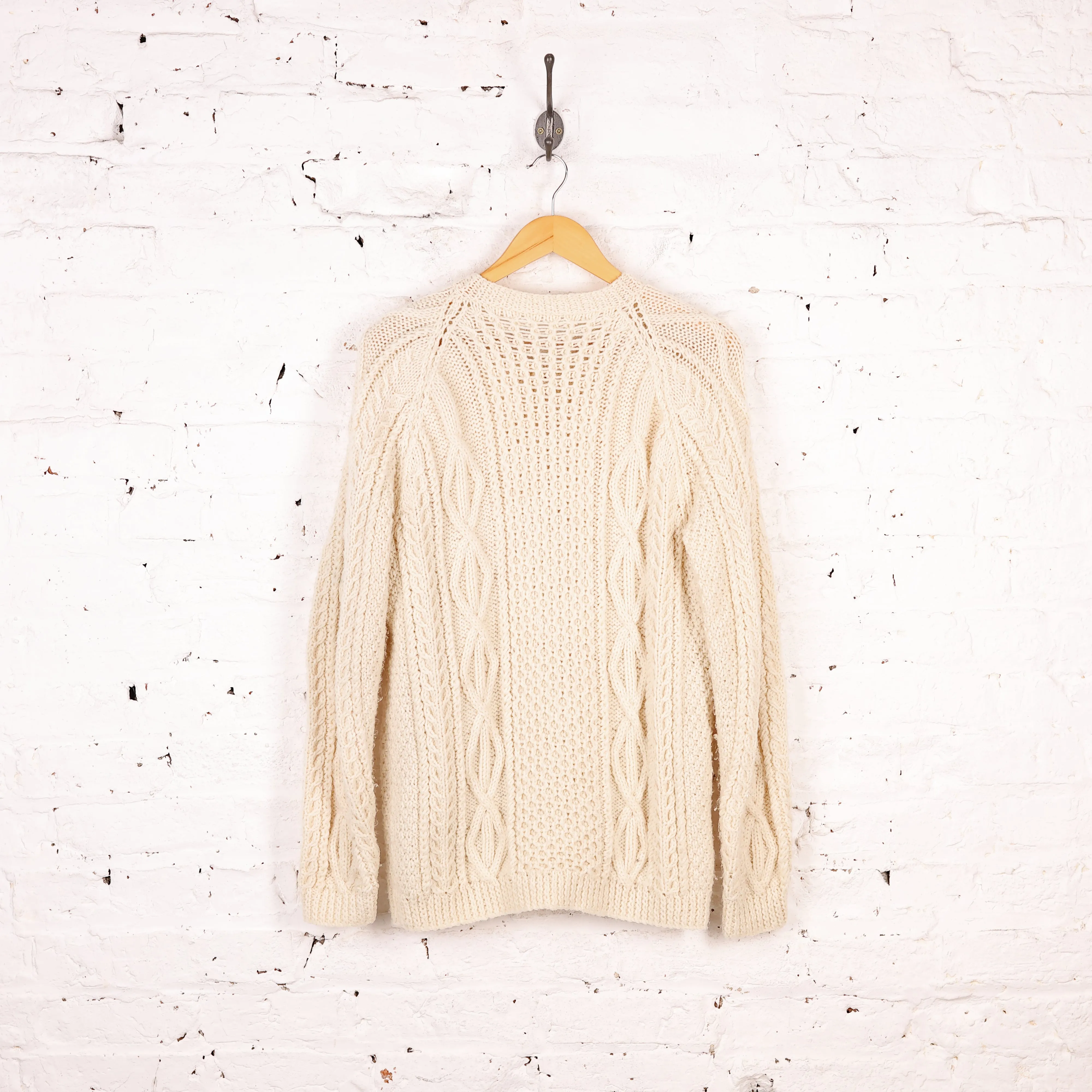Women's Aran Cable Knit Jumper - Cream - Women's M