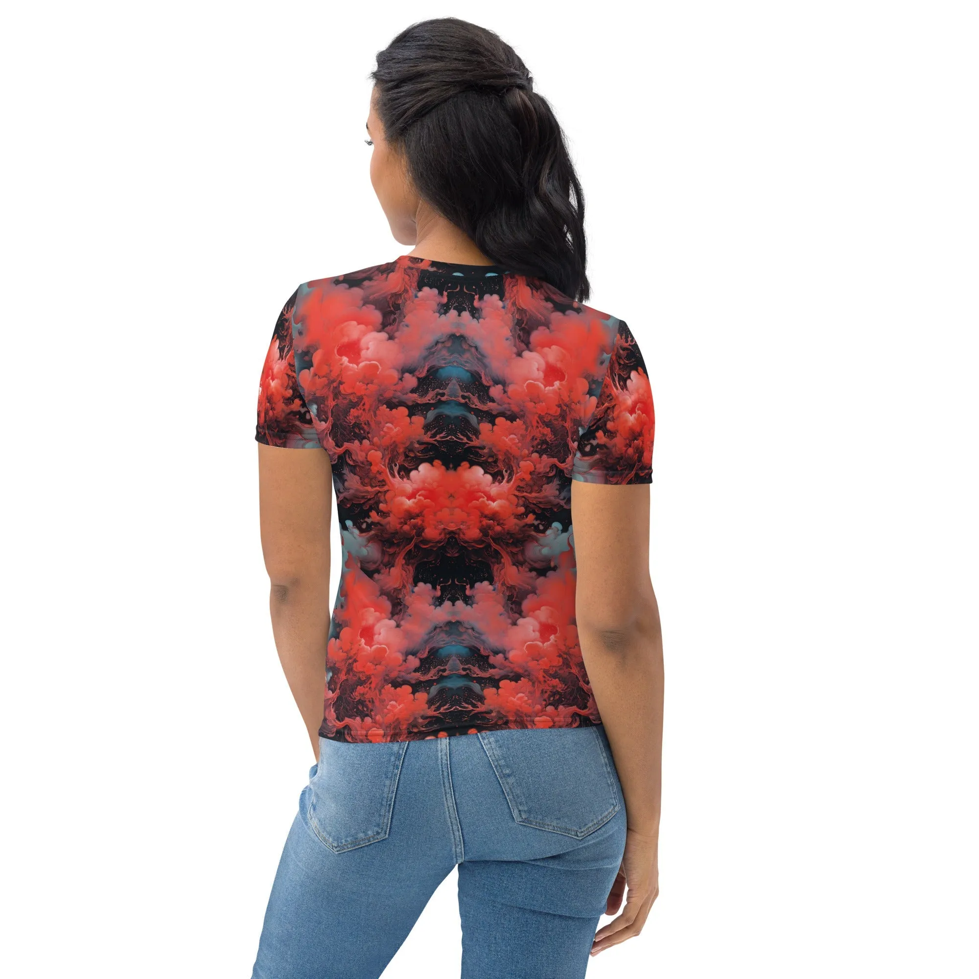Women's Crewneck T-Shirt - Ethereal Crimson Flow - Dark
