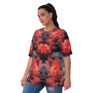 Women's Crewneck T-Shirt - Ethereal Crimson Flow - Dark