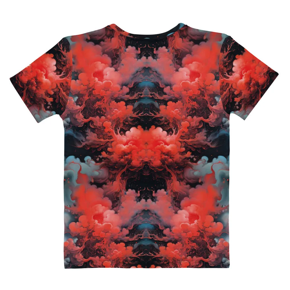 Women's Crewneck T-Shirt - Ethereal Crimson Flow - Dark