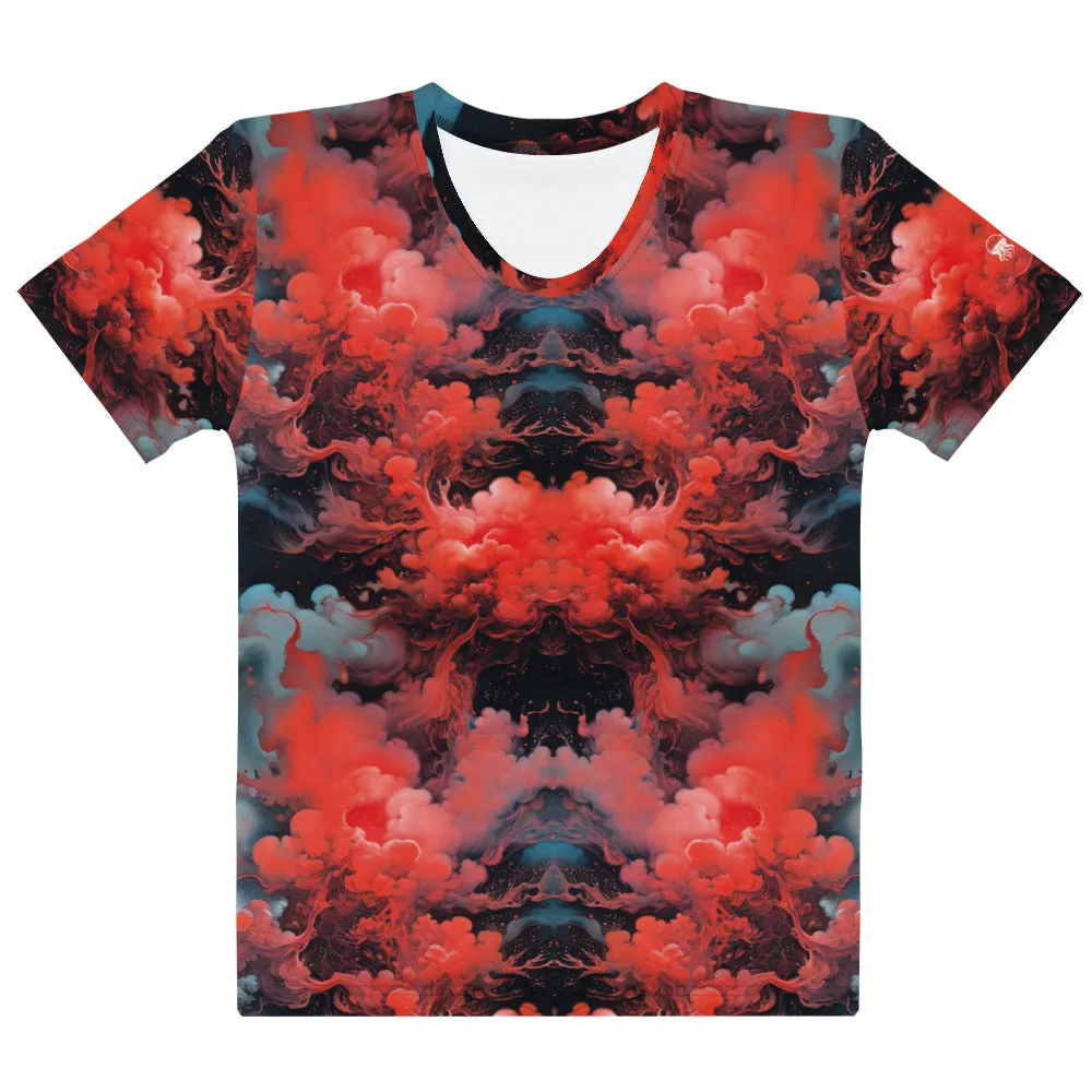 Women's Crewneck T-Shirt - Ethereal Crimson Flow - Dark