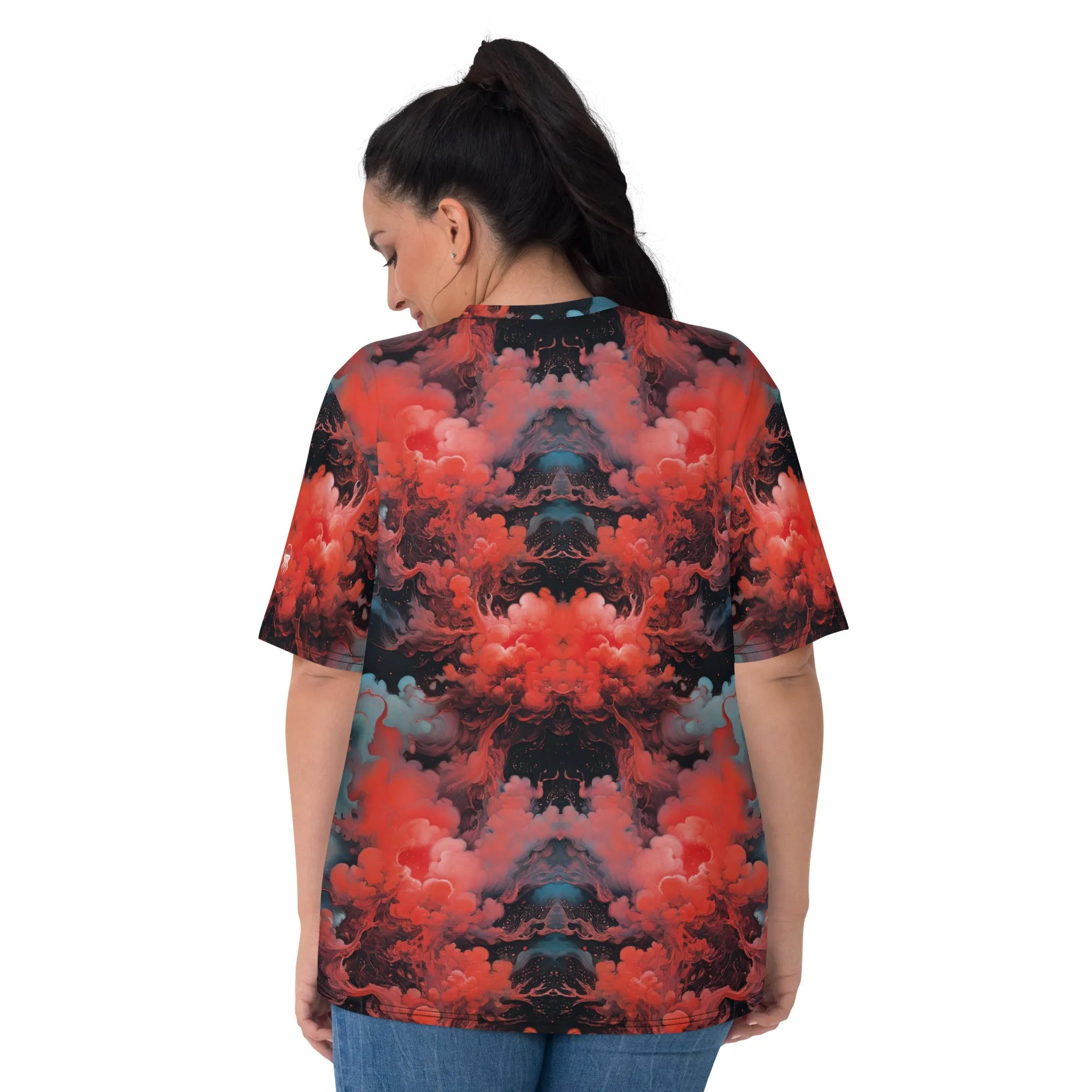 Women's Crewneck T-Shirt - Ethereal Crimson Flow - Dark