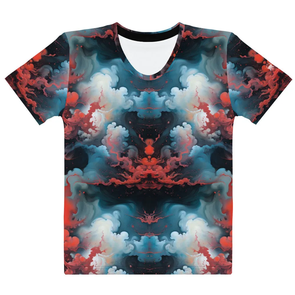 Women's Crewneck T-Shirt - Ethereal Crimson Flow - Light