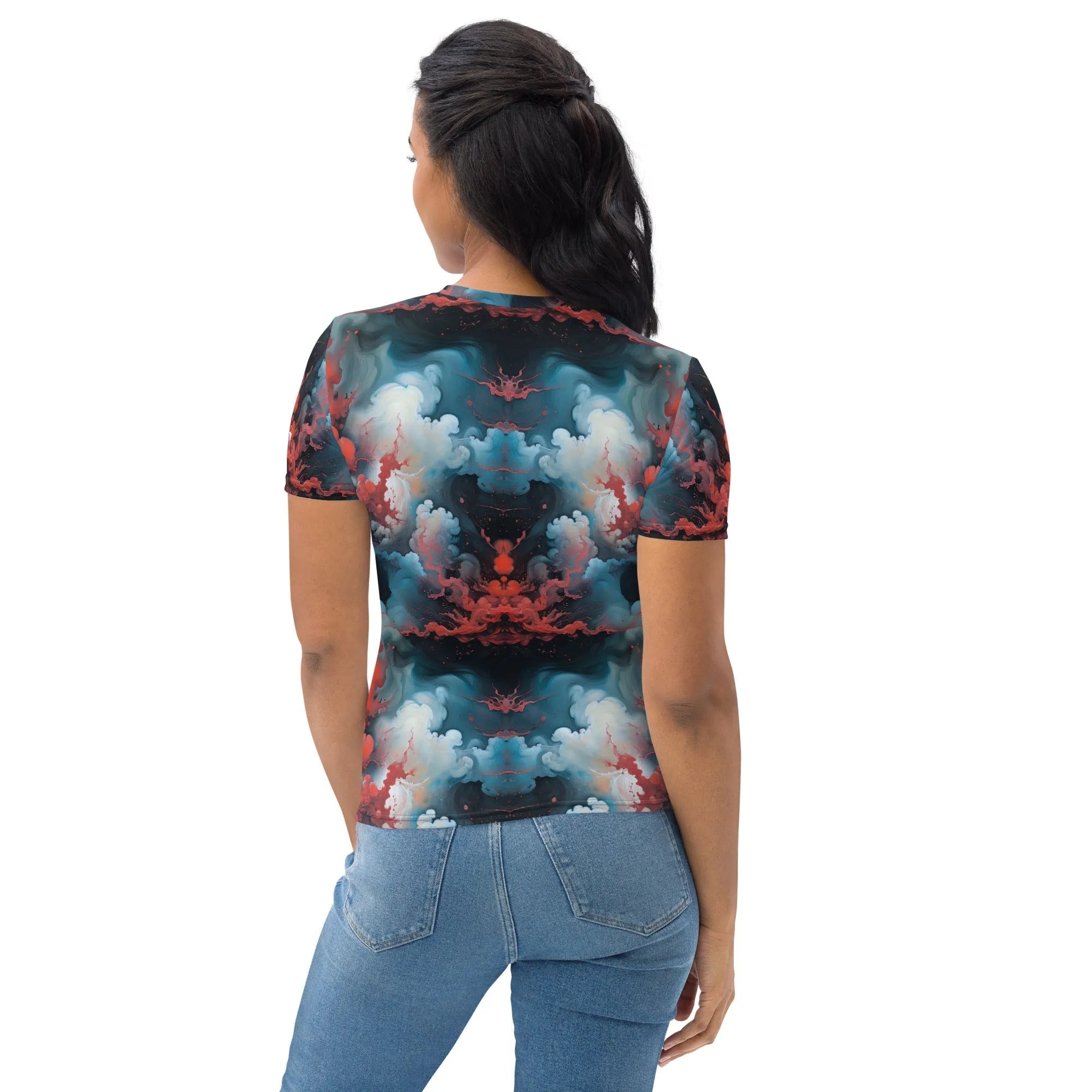 Women's Crewneck T-Shirt - Ethereal Crimson Flow - Light
