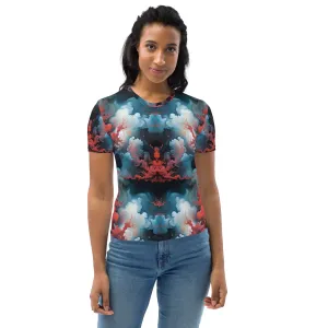 Women's Crewneck T-Shirt - Ethereal Crimson Flow - Light