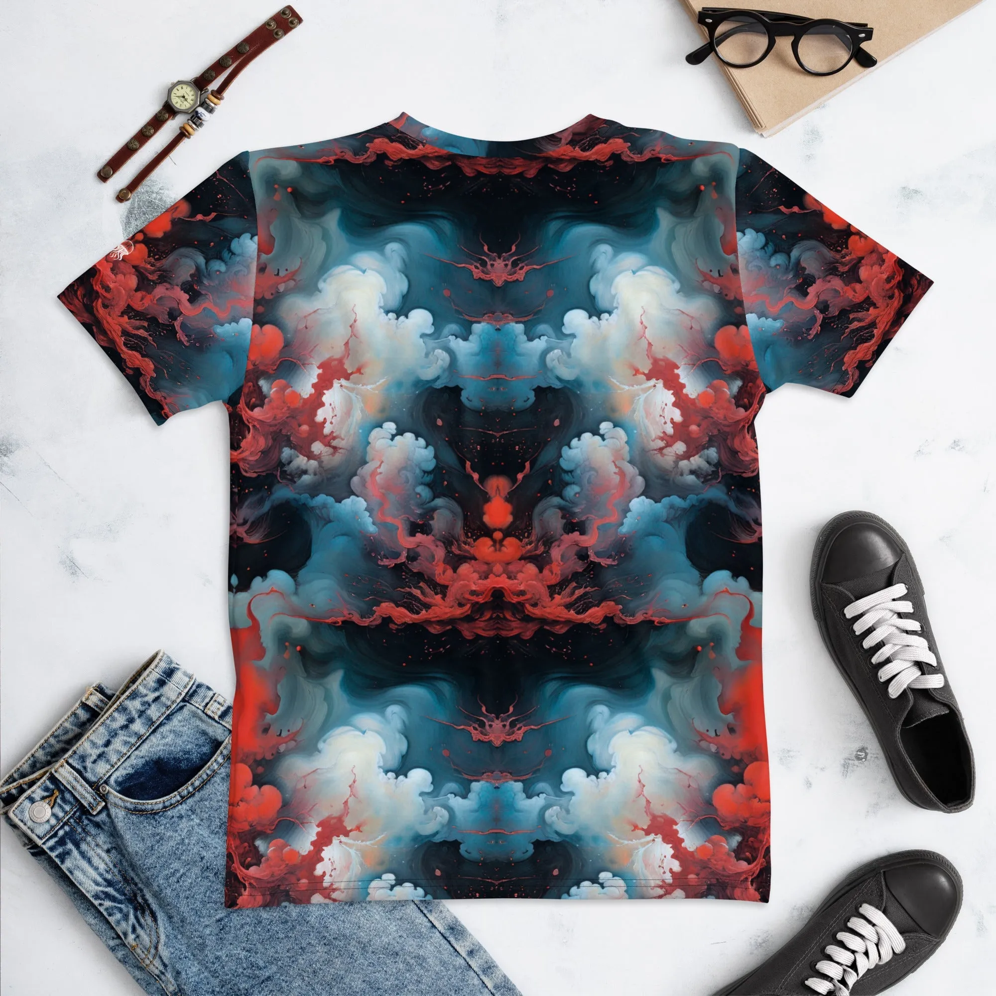 Women's Crewneck T-Shirt - Ethereal Crimson Flow - Light