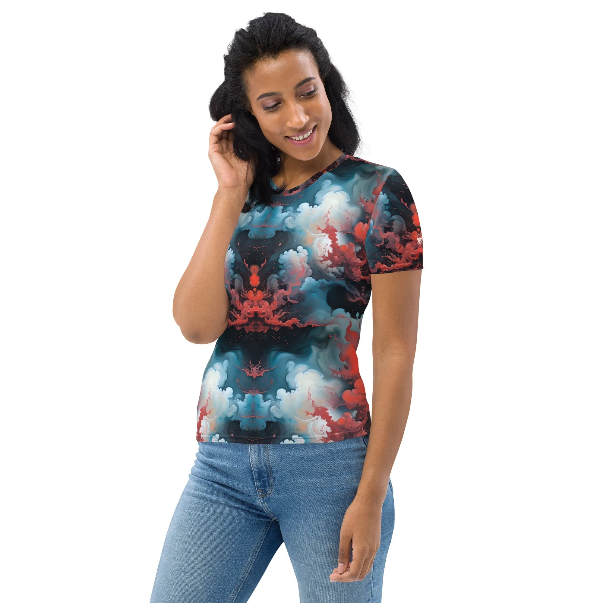 Women's Crewneck T-Shirt - Ethereal Crimson Flow - Light