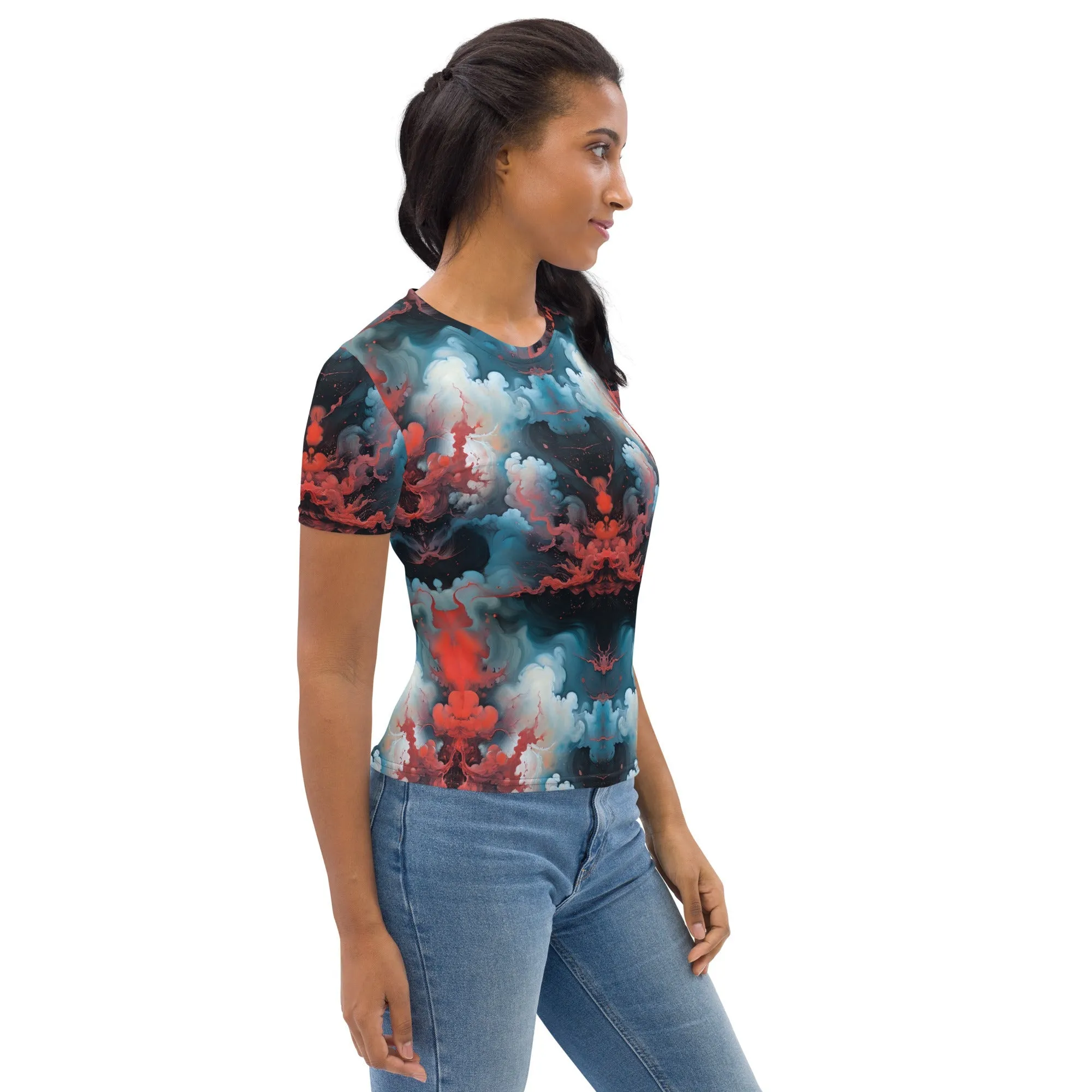 Women's Crewneck T-Shirt - Ethereal Crimson Flow - Light