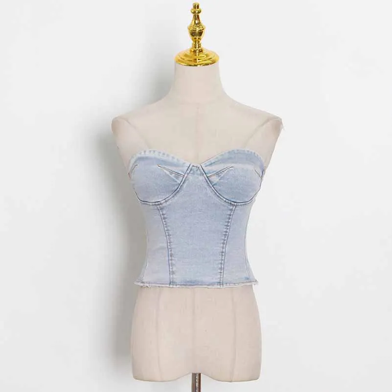 Women's Demin Pantsuit Tube Top & Jeans Set