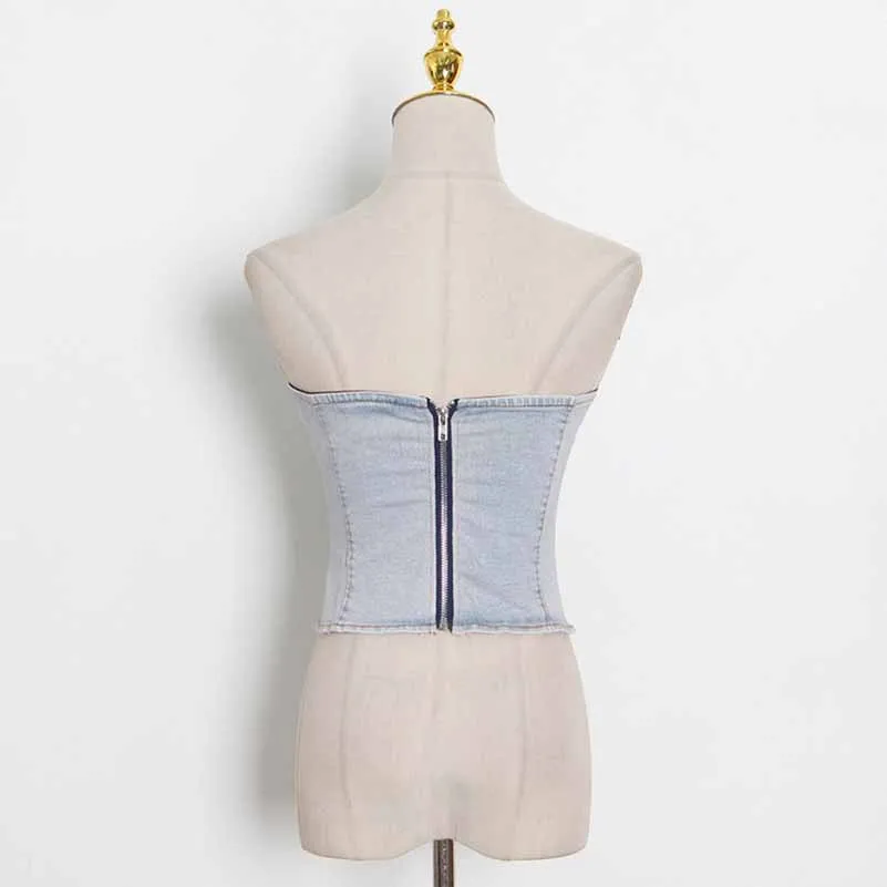 Women's Demin Pantsuit Tube Top & Jeans Set