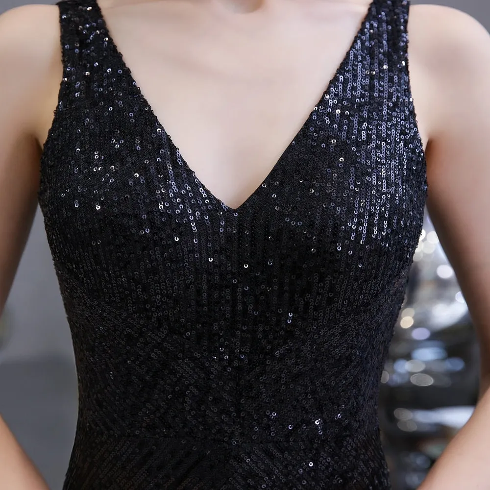 Women's Elegant Sleeveless V Neck Sequined Party Pantsuit