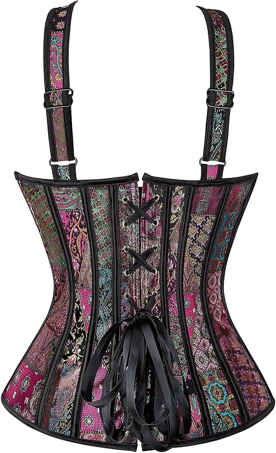 Women's Gothic Jacquard Shoulder Straps Tank Overbust Corset Bustiers