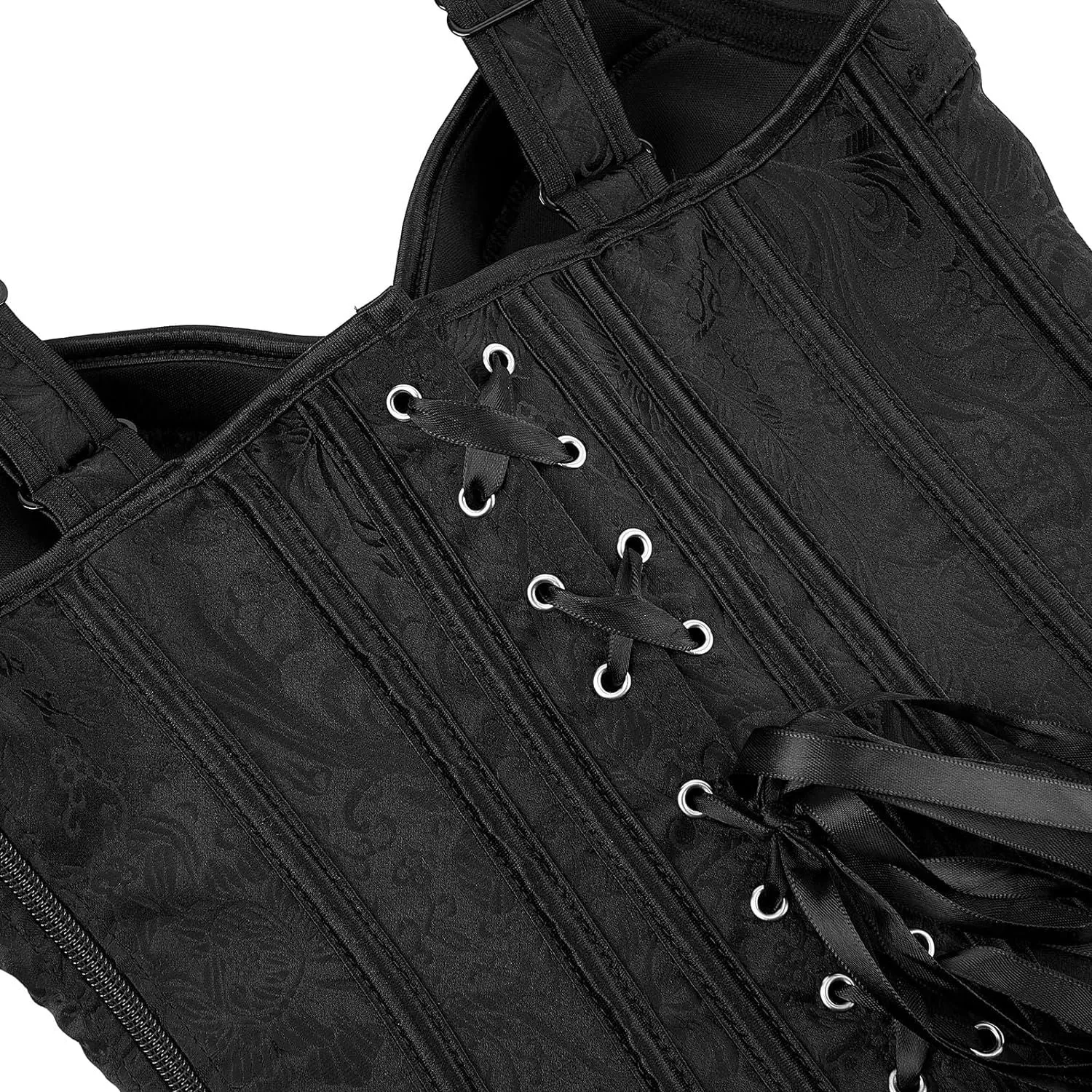 Women's Gothic Jacquard Shoulder Straps Tank Overbust Corset Bustiers