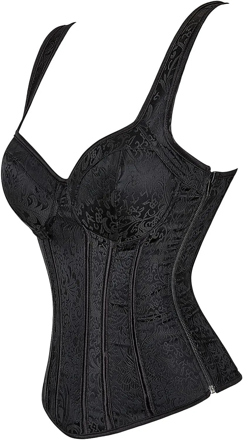 Women's Gothic Jacquard Shoulder Straps Tank Overbust Corset Bustiers