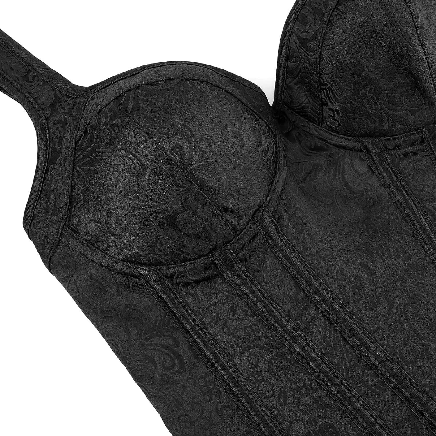 Women's Gothic Jacquard Shoulder Straps Tank Overbust Corset Bustiers