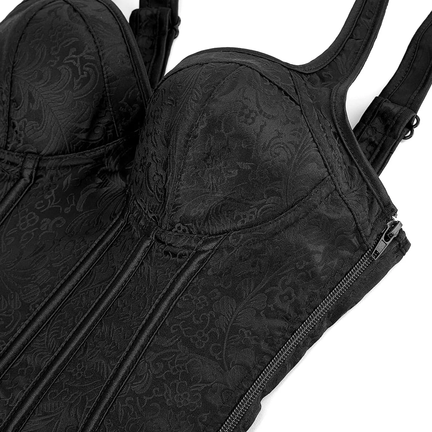 Women's Gothic Jacquard Shoulder Straps Tank Overbust Corset Bustiers