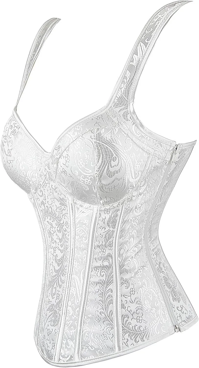 Women's Gothic Jacquard Shoulder Straps Tank Overbust Corset Bustiers