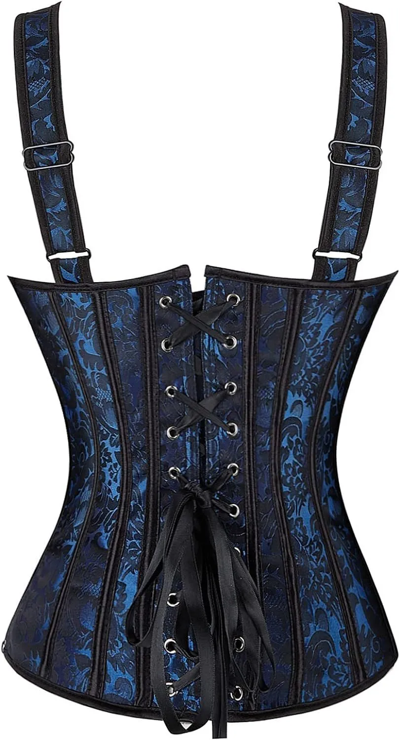 Women's Gothic Jacquard Shoulder Straps Tank Overbust Corset Bustiers