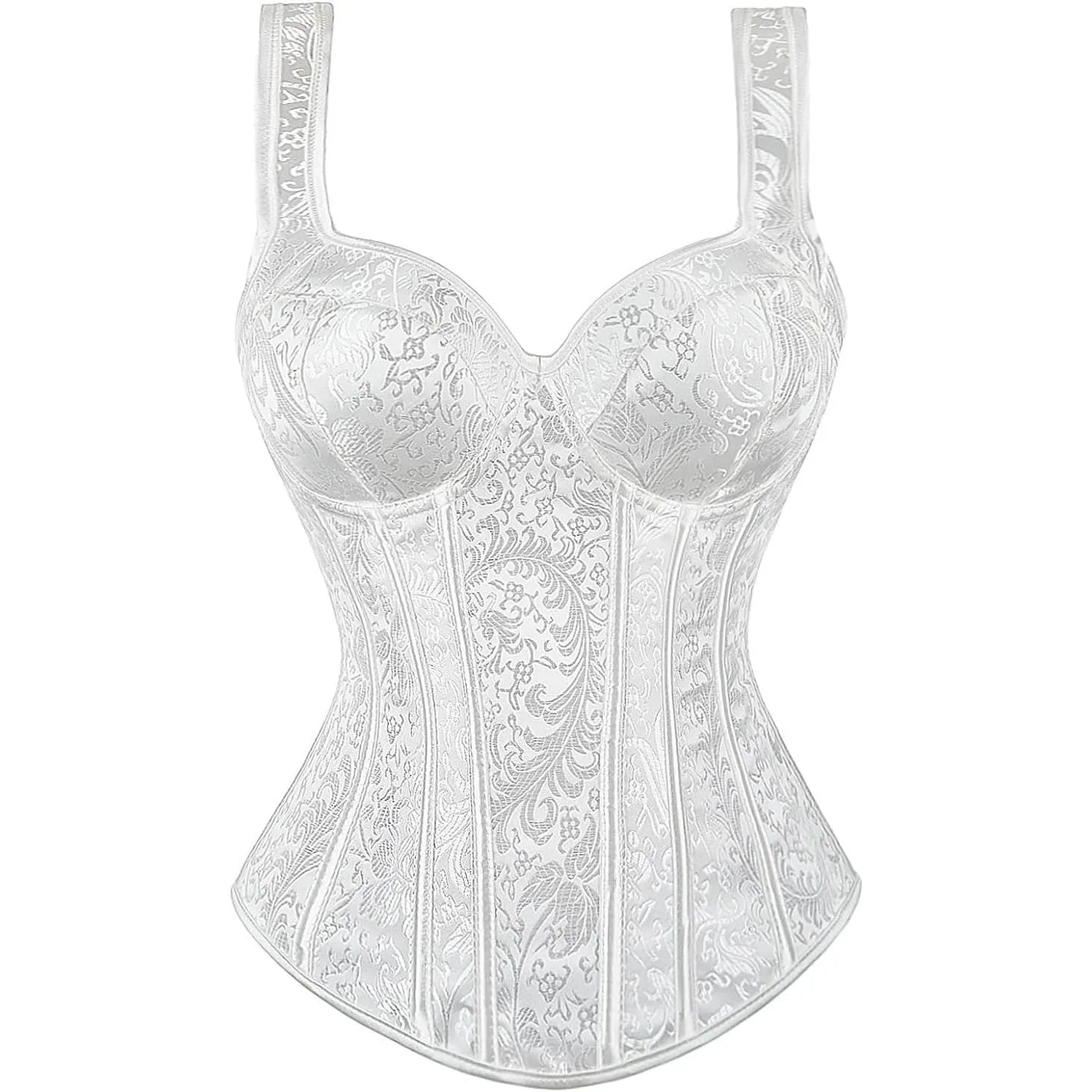 Women's Gothic Jacquard Shoulder Straps Tank Overbust Corset Bustiers