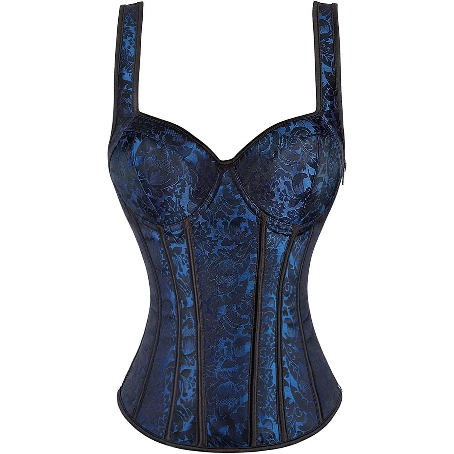 Women's Gothic Jacquard Shoulder Straps Tank Overbust Corset Bustiers