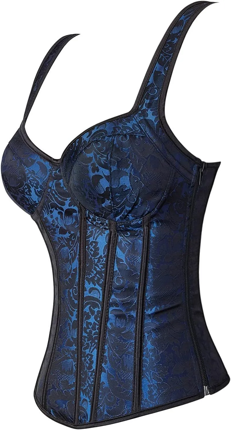 Women's Gothic Jacquard Shoulder Straps Tank Overbust Corset Bustiers