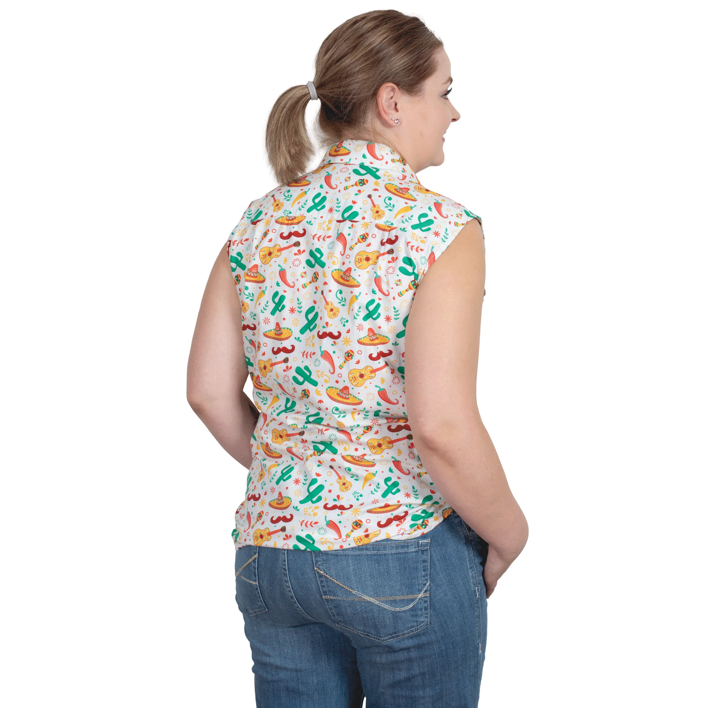 Women's Lilly Half Button Sleeveless Print Workshirt