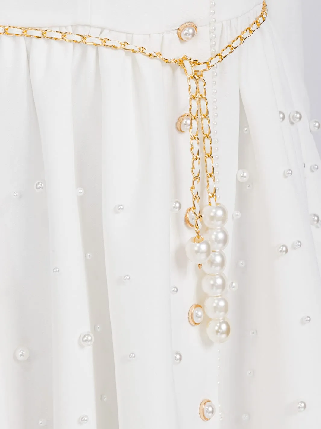 WOMEN'S LONG SLEEVE BUTTON CLOSURE PEARL BELTED MINI DRESS