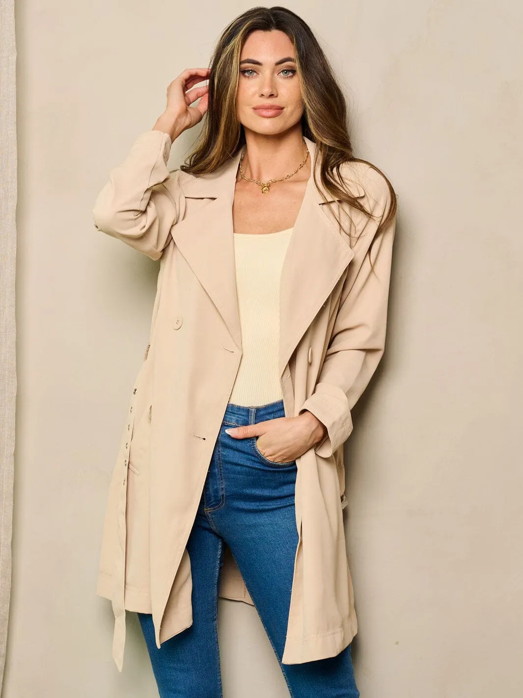 WOMEN'S LONG SLEEVE BUTTON UP BELTED DRESS JACKET