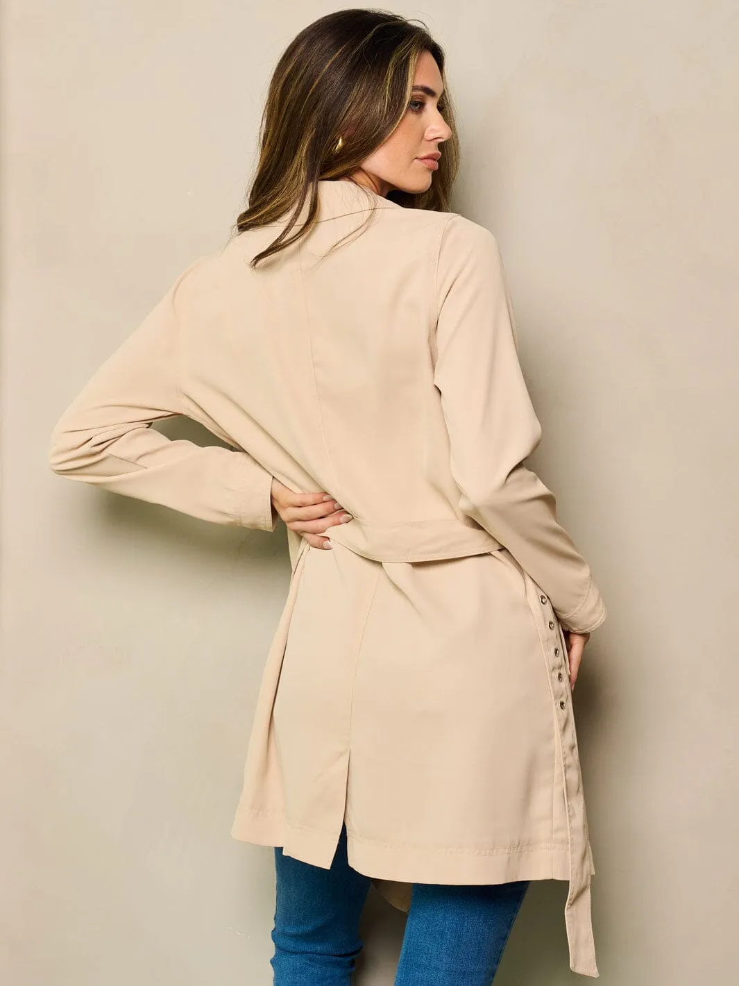 WOMEN'S LONG SLEEVE BUTTON UP BELTED DRESS JACKET