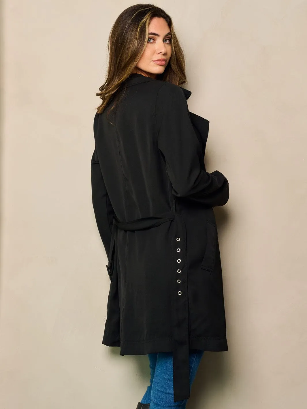 WOMEN'S LONG SLEEVE BUTTON UP BELTED DRESS JACKET