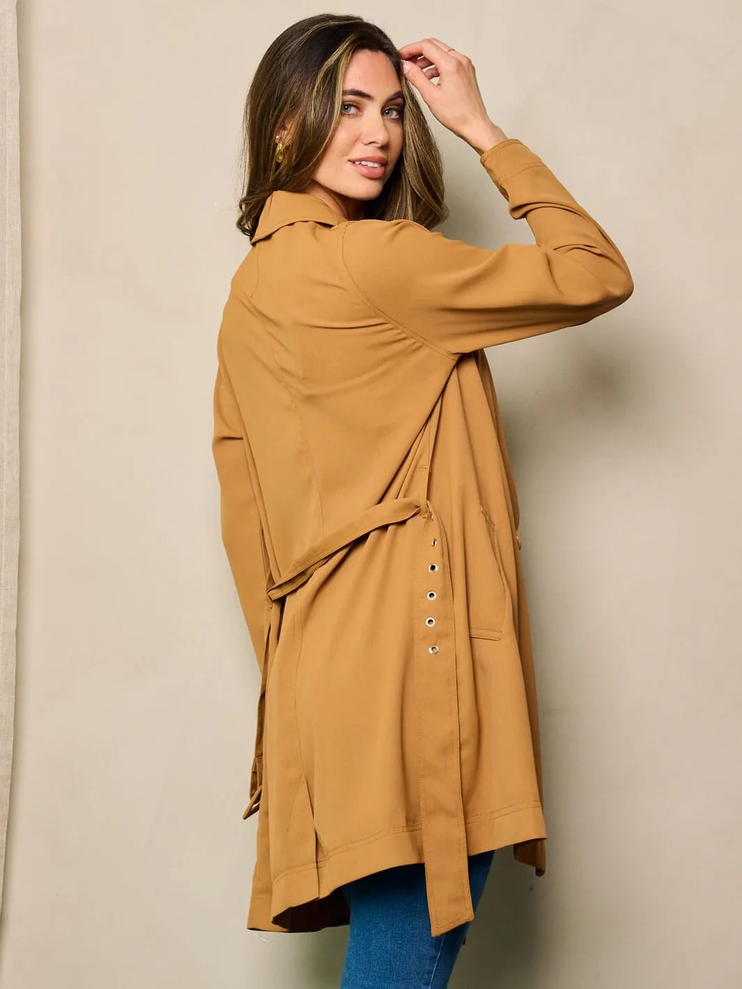 WOMEN'S LONG SLEEVE BUTTON UP BELTED DRESS JACKET