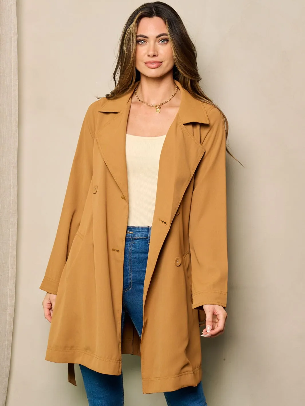 WOMEN'S LONG SLEEVE BUTTON UP BELTED DRESS JACKET