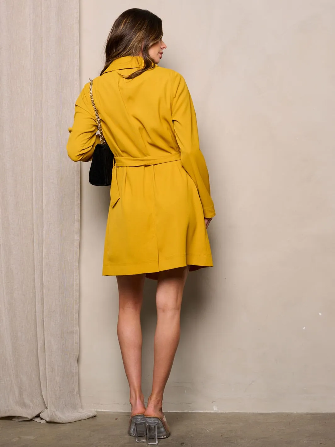 WOMEN'S LONG SLEEVE BUTTON UP BELTED DRESS JACKET