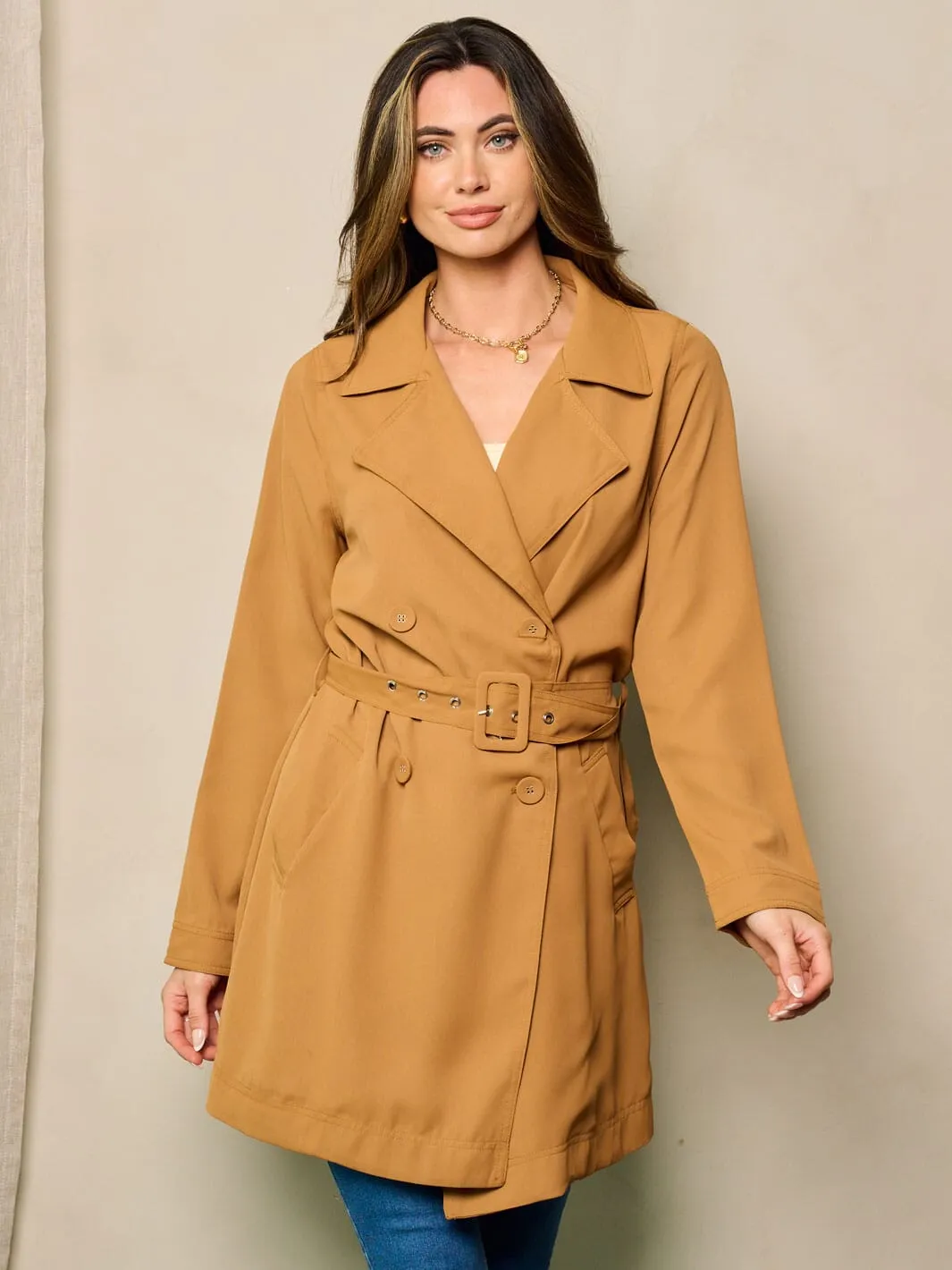 WOMEN'S LONG SLEEVE BUTTON UP BELTED DRESS JACKET