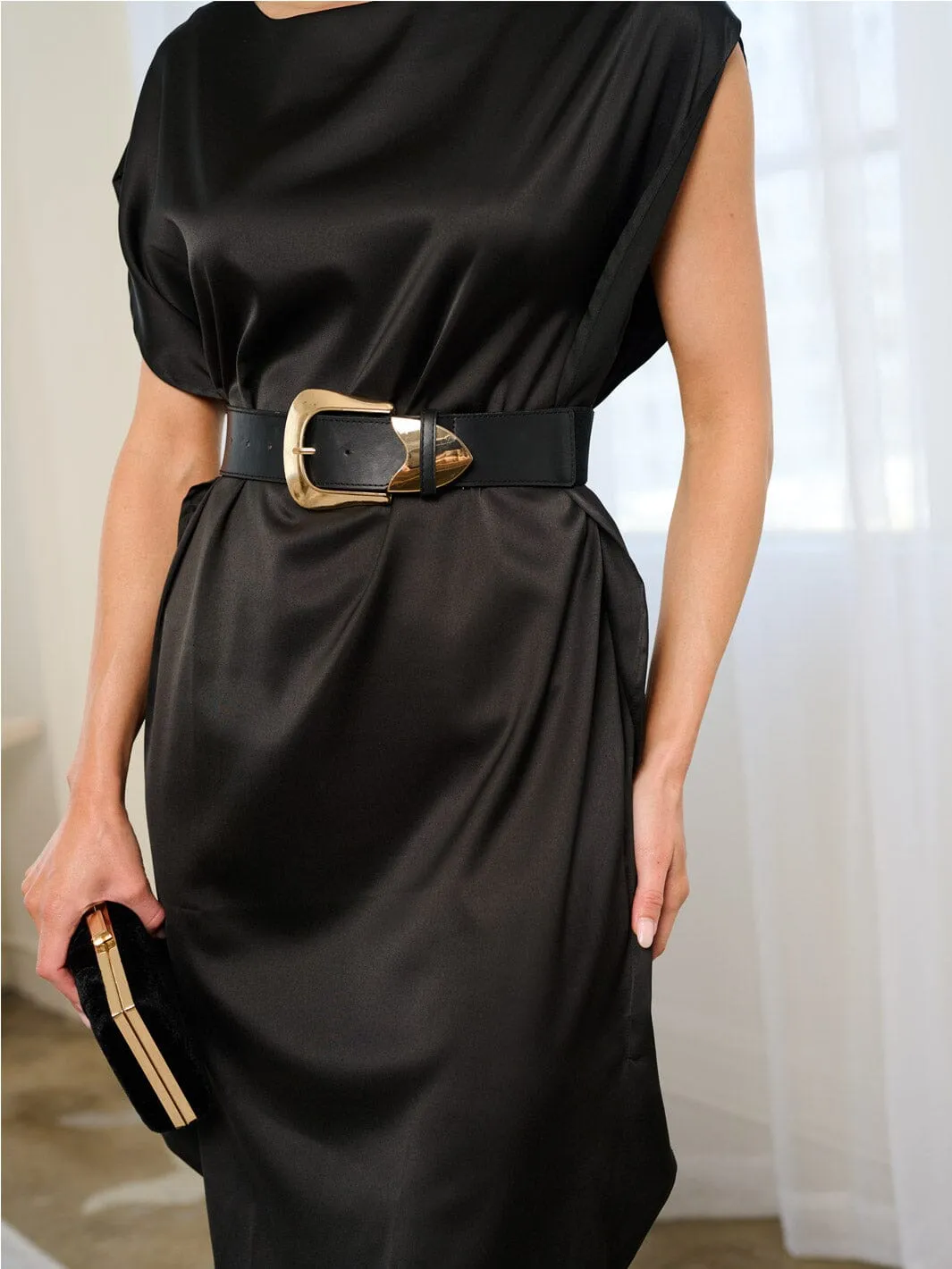 WOMEN'S SHORT SLEEVE BELTED TUNIC MINI DRESS