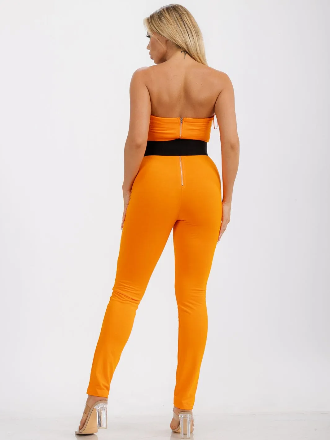 WOMEN'S SLEEVELESS BODYCON BELTED SOLID SKINNY LEG JUMPSUIT