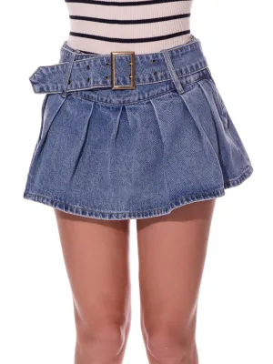 WOMEN'S ZIP UP BELTED DENIM SKORT