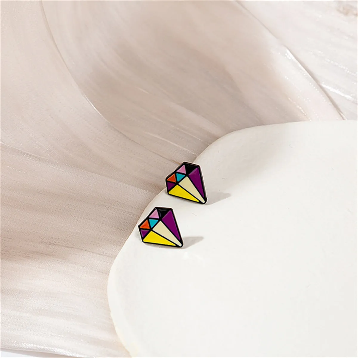 Yellow & Purple Multicolor Diamond-Shape Stud Earrings