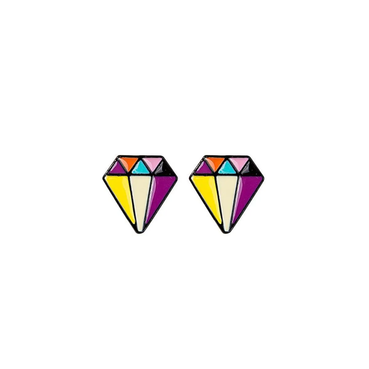 Yellow & Purple Multicolor Diamond-Shape Stud Earrings