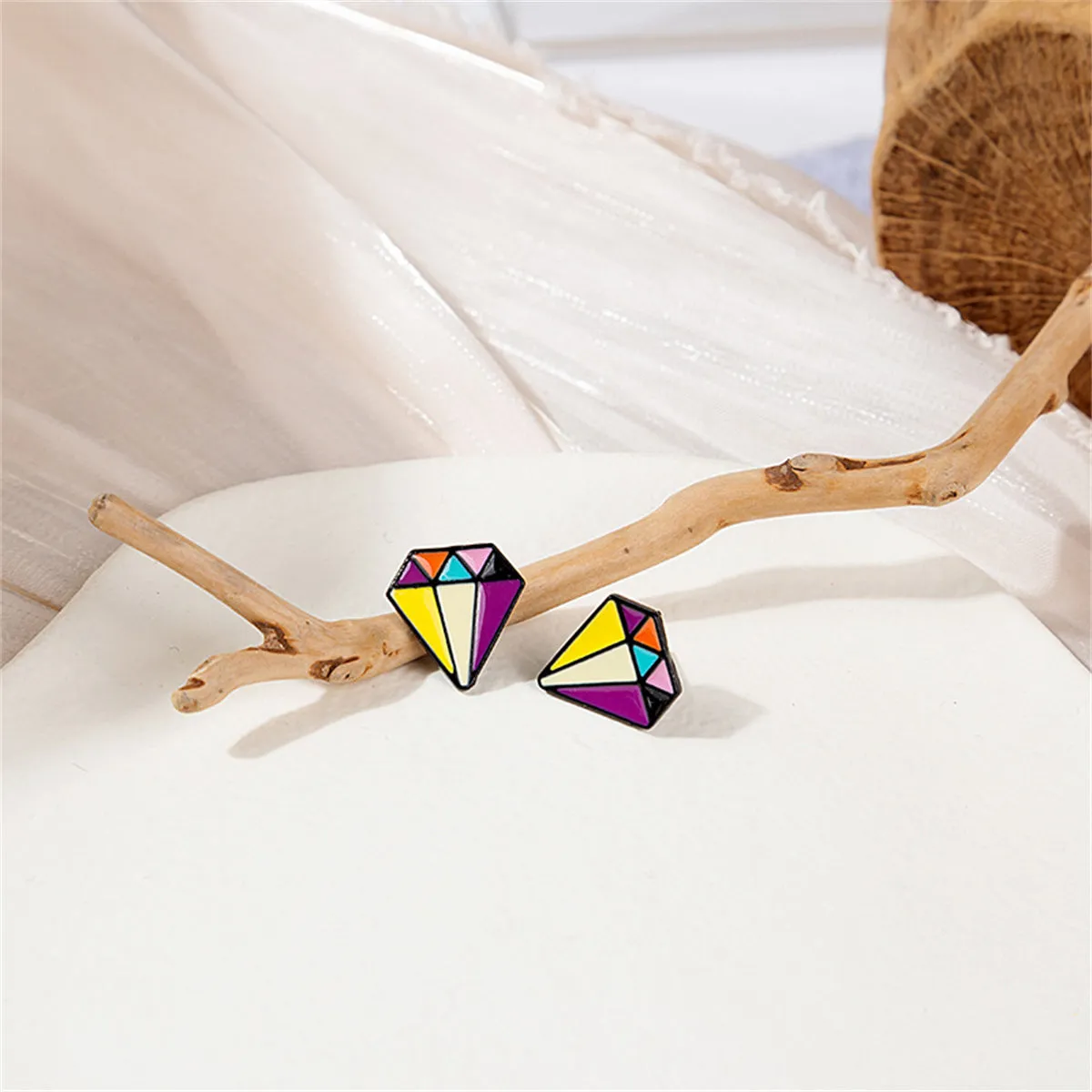 Yellow & Purple Multicolor Diamond-Shape Stud Earrings