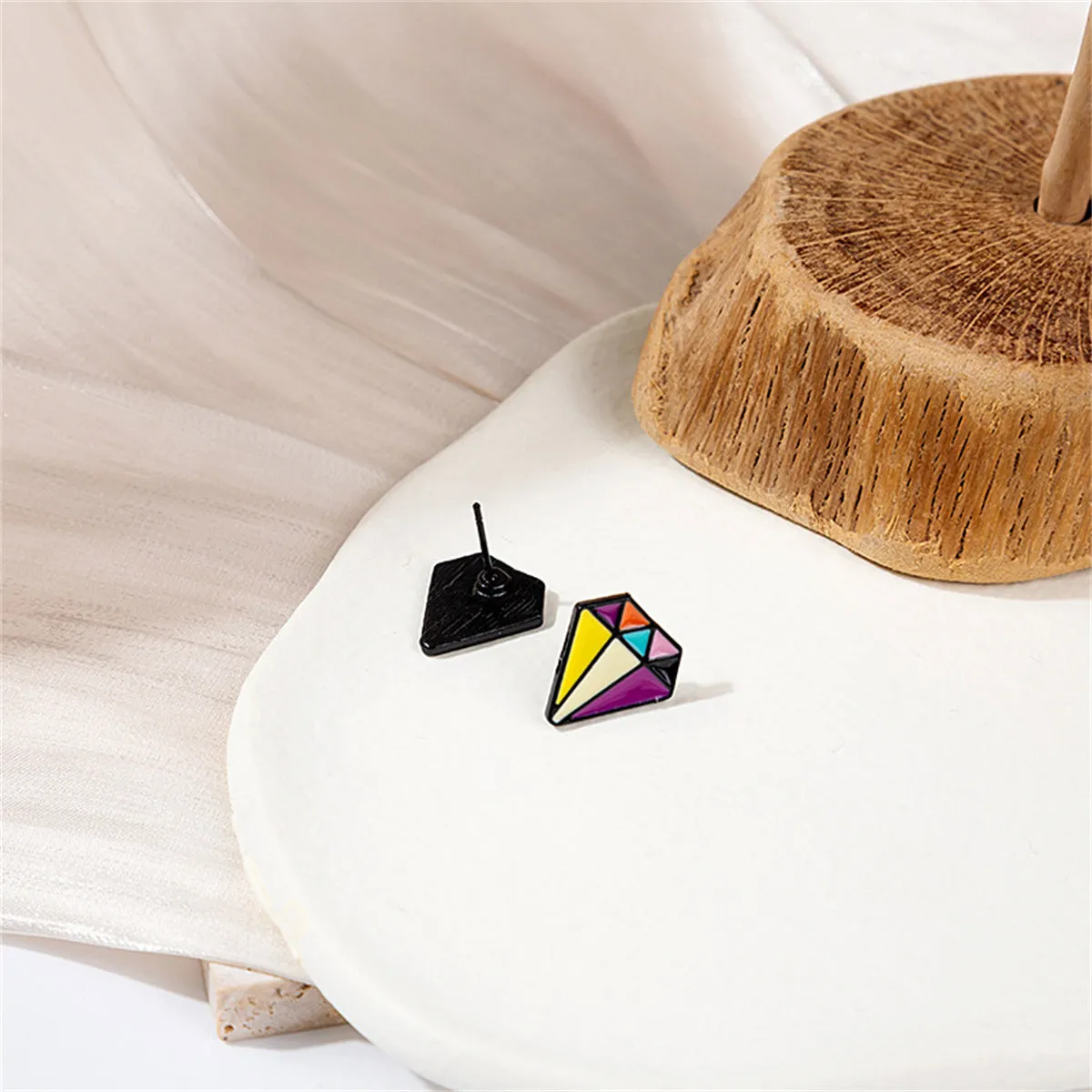 Yellow & Purple Multicolor Diamond-Shape Stud Earrings