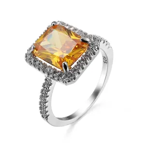Yellow Crystal & Cubic Zirconia Silver-Plated Princess Cut Ring